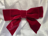 Burgundy velvet ribbon double bow hair clip