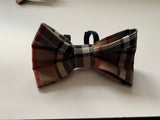 Tartan Dog Bow Tie, Beige, Handmade.