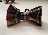 Tartan Dog Bow Tie, Beige, Handmade.