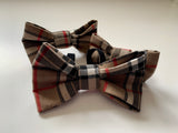 Tartan Dog Bow Tie, Beige, Handmade.