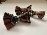 Tartan Dog Bow Tie, Beige, Handmade.