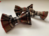 Tartan Dog Bow Tie, Beige, Handmade.