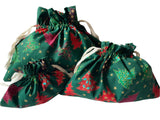 Green Reusable Drawstring Christmas Gift Bags,