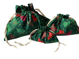 Green Reusable Drawstring Christmas Gift Bags,