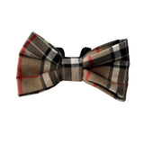 Cream black and red tartan dog bow tie