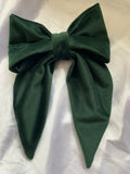 Bottle Green Velvet Bow, Large Clip On Hair Accessories For Women.