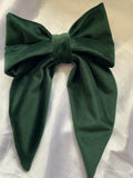 Bottle Green Velvet Bow, Large Clip On Hair Accessories For Women.
