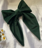 Bottle Green Velvet Bow, Large Clip On Hair Accessories For Women.