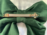 Bottle Green Velvet Bow, Large Clip On Hair Accessories For Women.