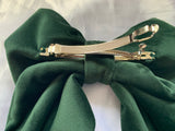Bottle Green Velvet Bow, Large Clip On Hair Accessories For Women.