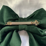 Bottle Green Velvet Bow, Large Clip On Hair Accessories For Women.