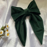 Bottle Green Velvet Bow, Large Clip On Hair Accessories For Women.