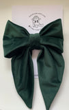 Bottle Green Velvet Bow, Large Clip On Hair Accessories For Women.