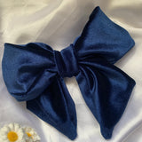 Navy Blue Velvet Sailor Bow, Clip On Hair Accessory For Women.