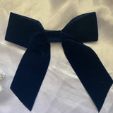Navy Velvet Hair Bow, Oversized Clip On Hair Accessories For Women.