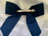 Navy Velvet Hair Bow, Oversized Clip On Hair Accessories For Women.