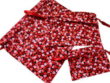 Reusable Drawstring Gift Bags In Red Hearts Design
