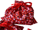 Reusable Drawstring Gift Bags In Red Hearts Design