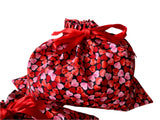 Reusable Drawstring Gift Bags In Red Hearts Design