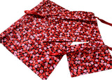 Reusable Drawstring Gift Bags In Red Hearts Design