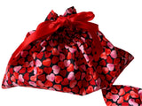 Reusable Drawstring Gift Bags In Red Hearts Design