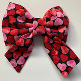 Red Sailor Dog Bow Tie, Slip On, Red And Pink Heart Design