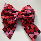 Red Sailor Dog Bow Tie, Slip On, Red And Pink Heart Design