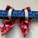 Red Sailor Dog Bow Tie, Slip On, Red And Pink Heart Design