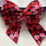 Red Sailor Dog Bow Tie, Slip On, Red And Pink Heart Design