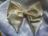 Cream satin hair bow clip, adult bow, Wedding hair accessories.