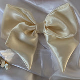 Cream satin hair bow clip, adult bow, Wedding hair accessories.
