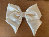 Cream satin hair bow clip, adult bow, Wedding hair accessories.