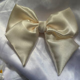 Cream satin hair bow clip, adult bow, Wedding hair accessories.