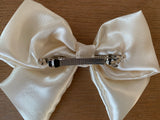 Cream satin hair bow clip, adult bow, Wedding hair accessories.