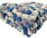 Blue Mix Pram Cover, Hand Knitted Pom Pom Wool Blanket (Small)