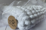 White Baby Blanket, Hand Knitted, Pom Pom Wool (Large)