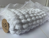 White Baby Blanket, Hand Knitted, Pom Pom Wool (Large)