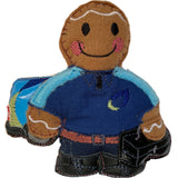Gas fitter, machine embroidered felt gingerbread man Christmas decoration.