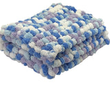 Blue Mix Pram Cover, Hand Knitted Pom Pom Wool Blanket (Small)