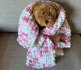 Pink Baby Blanket, Hand Knitted Pom Pom Wool (Large)