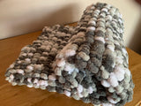 Grey Baby Blanket, Hand Knitted, Pom Pom Wool (Large)