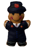 Gods army, machine embroidered felt gingerbread decoration, christian ornament for her. In navy, red, gold and white uniform with hat. On white background.