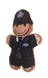 Felt gingerbread man police officer ornament on a white background