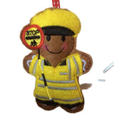 Lollipop man, school crossing patrol, machine embroidered felt, hanging Christmas tree decoration