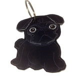Black pug keyring. In a sparkly vinyl finish.