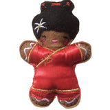 Chinese girl in red satin traditional outfit. This gingerbread decoration is designed for hanging from a Christmas tree.