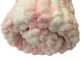 Pink And White Baby Blanket, Hand Knitted, Pom Pom Wool (Large)