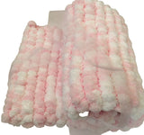 Pink And White Baby Blanket, Hand Knitted, Pom Pom Wool (Large)