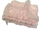 Pink And White Baby Blanket, Hand Knitted, Pom Pom Wool (Large)