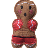 Kick boxing, machine embroidered felt gingerbread Christmas decoration.